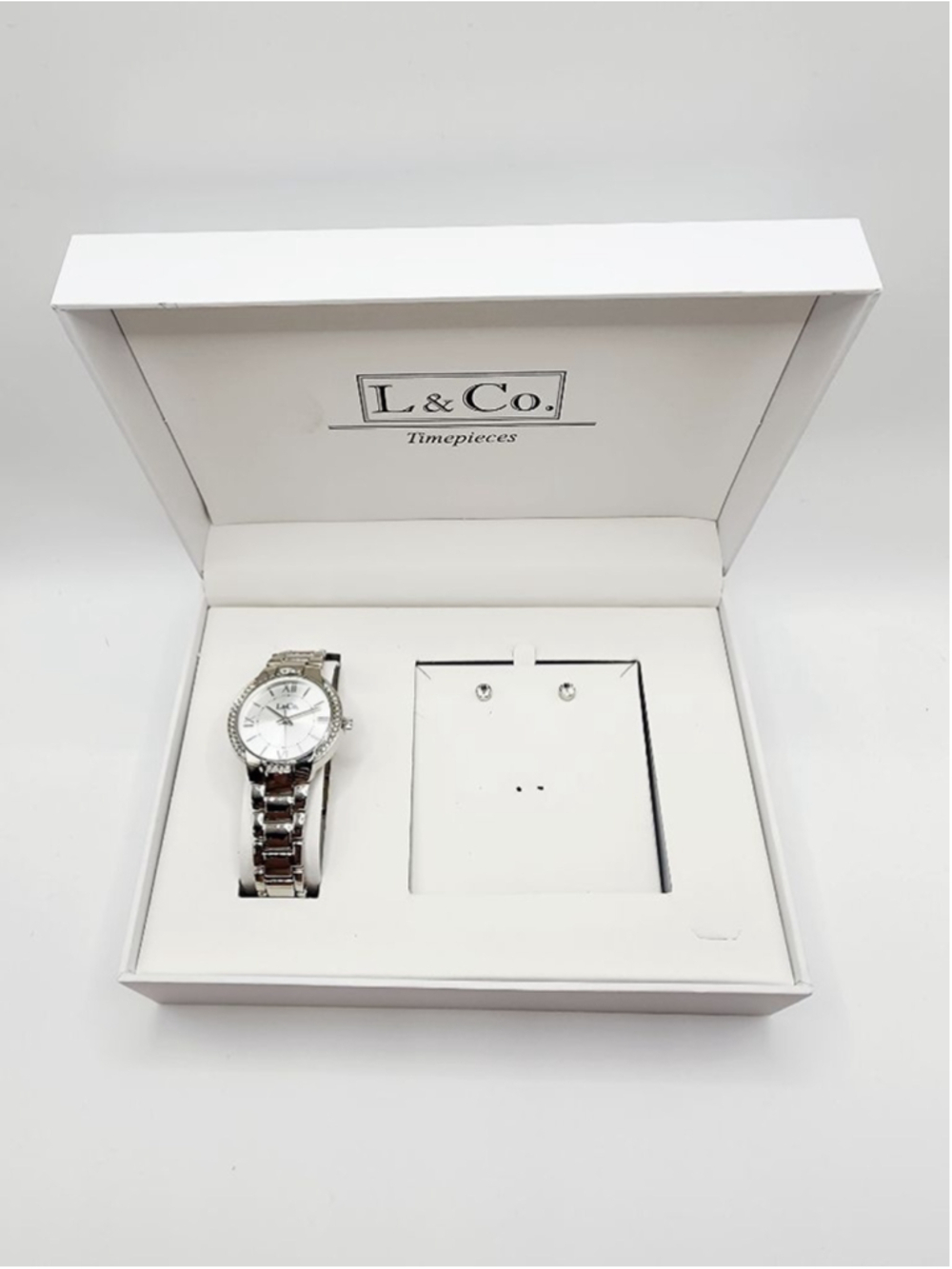 Women's L & Co. Silver and White Watch and Earring Set, One Size NEW